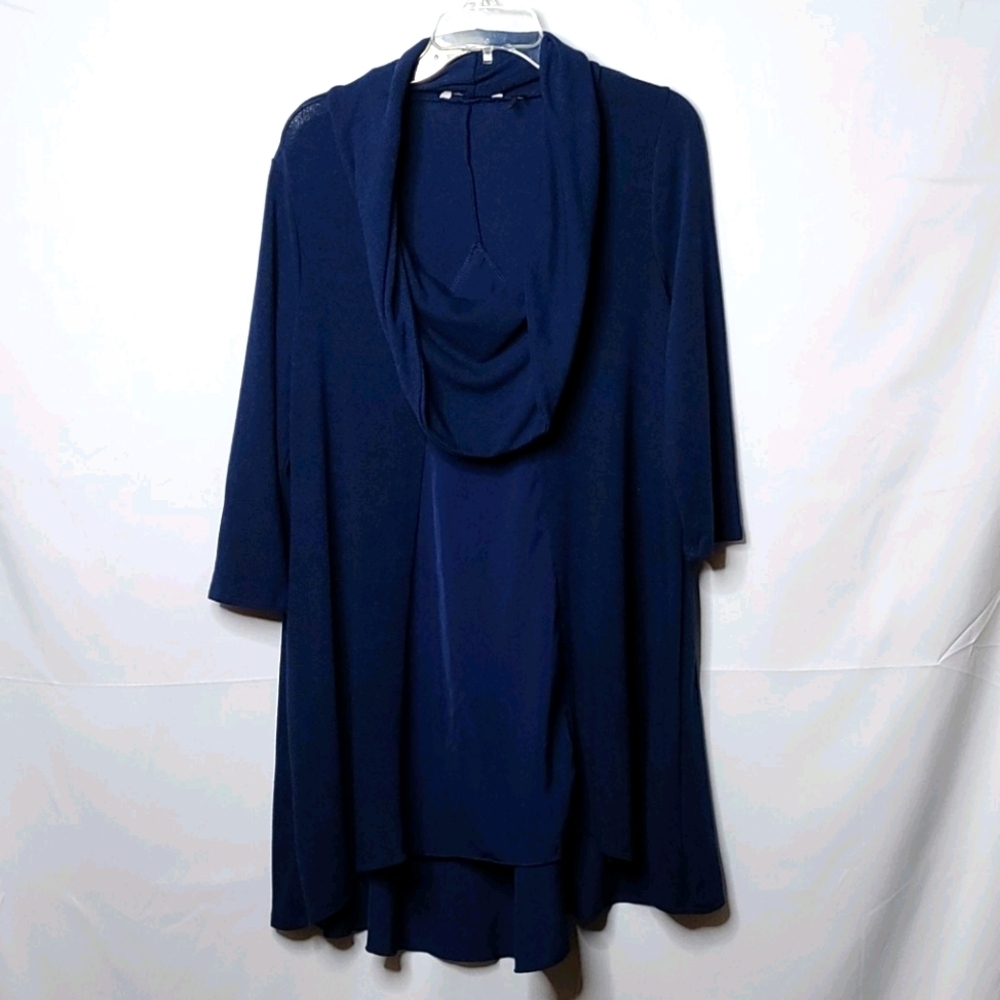Soft Surroundings blue cowl tunic hi low hem long blouse top sz Lg